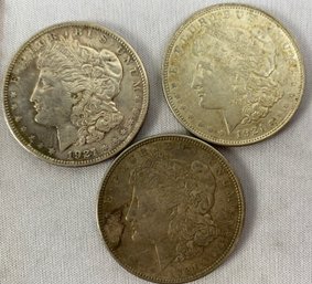 Three US 1921 Morgan Head Eagle Silver Dollar Coin, Circulated, Ungraded, D And P Mint Mark