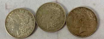 3 Coins, US Silver Half Dollar Morgan Head & Liberty, Circulated, Ungraded, Dated 1921 And 1922