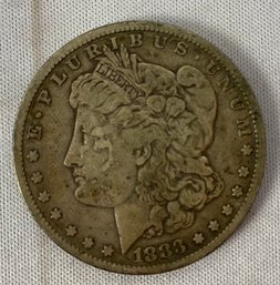 One US 1883 Morgan Head Eagle Silver Dollar Coin, Circulated, Ungraded, No Mint Mark