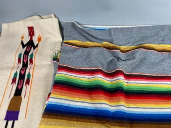 Vintage Wool Mexican Saddle Blanket And Rug Or Throw With Classic Patterns And Colors