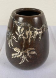 Stunning Heintz Art Metal Bud Vase, Sterling Overlay On Bronze