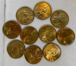 Ten Gold Tone Sacagawea Dollar Coins Dated 2000, P Mint Mark