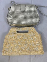 Tow Lovely Formal Evening Bag Clutch Purses, Beaded And Silver Mesh