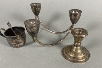 Weighted Sterling Candlestick Holders, A Cup & A Spoon