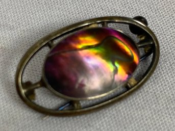 Nice Sterling Silver Pin With Iridescent Stone