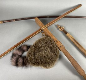 Child's Kid's Toy Crossbow, Arrows, Racoon Cap & Bow