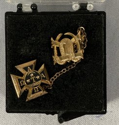 Alpha Tau Omega Fraternity Pins Connected With Chain, Enamel And Gold Tone Snake