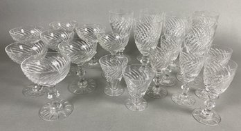 Set Of Incredible Hawkes Crystal In The Twist Pattern Including Water & Champagne Glasses, Cordials & More