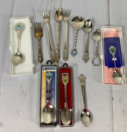 Fun Lot Of Souvenir Spoons From Travel Including US Air Force Academy, Lucerne, Alaska, And Zermatt