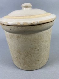 Stoneware Pottery Crock With Button Top Lid With Nice Glaze