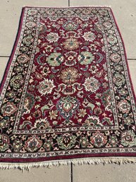 Classic Capel Wool Pile Area Rug With Floral Design Blue And Burgandy, Made In India