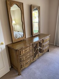 Vintage Solid Wood Mid-Century Dresser Or Chest Of Drawers With Two Mirrors, Dixie Furniture