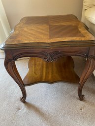 Beautiful Solid Wood Side Table Or End Table With Filigree Accents And Patterned Top, Lot 1