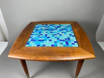 Midcentury Modern End Table, Coffee Table Or Side Table With Blue Inlaid Tile