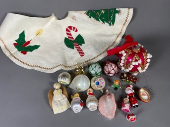 Collection Of Vintage Christmas Ornaments Including Resl Lenz, Bradford, Mercury Glass, & Felt Tree Skirt