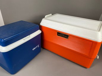 Vintage Orange And Blue Gott And Sears Coolers