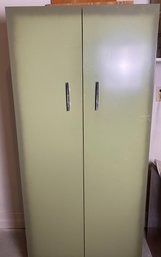 Vintage Metal, Avocado Green Cabinet With Doors And 5 Shelves