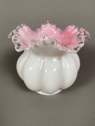 Vintage Fenton Pink Crest Crimped Ruffle Bowl Or Vase