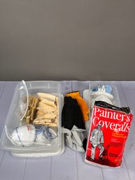 Lot Of Miscellaneous Dust Masks, Gloves, And Disposable Painter's Coveralls