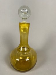 Pretty Blown Amber Mid Century Modern MCM Glass Decanter With Glass Stopper & Bottom Pontil