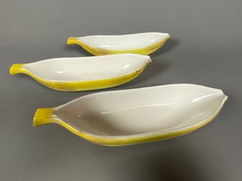 Set Of Three Ceramic Banana Split Or Ice Cream Sundae Dishes Or Boats, Dessert