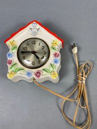 Adorable Midcentury Ceramic Wall Clock By Sessions With Birds And Flowers