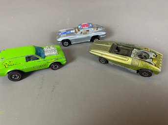 Lot Of 3 Miscellaneous Vintage Hot Wheels Cars, Two Are Redline, Corvette, Poison Pinto, Whip Creamer