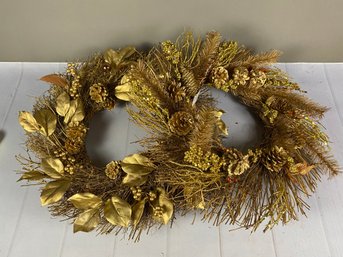 Pair Of Gold Fall, Winter, Holidays Or Christmas Wreaths, Holiday Elegance Brand