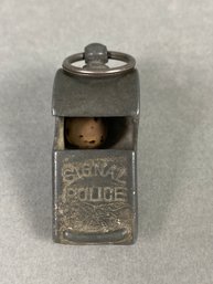 Unique Antique Metal Signal Police Whistle With Cork Ball & Marked With Eagle, Made In Germany