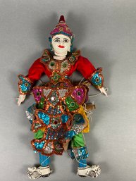 Vintage Elaborate Marionette Puppet From Thailand With Painted And Sequined Details