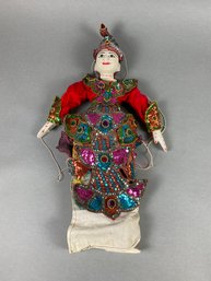 Vintage Elaborate Marionette Puppet From Thailand With Painted And Sequined Details