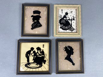 Cute Set Of 4 Vintage Silhouette Framed Pictures Of Victorian People, Reliance And The Art Pub Co
