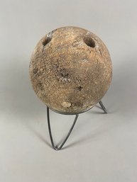 Unique Antique (from Late 1800s) Wooden Lawn Bowling Ball On Metal Stand