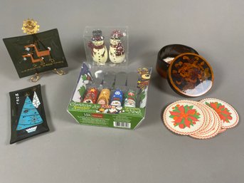 Lot Of Miscellaneous, Vintage Christmas Decor And Dinnerware, Including Spreaders And Salt & Pepper Shakers