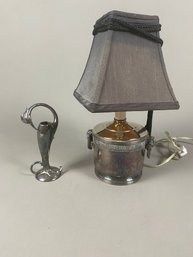 Lamp With Silverplate Base & Beautiful Retro Silverplate Vase