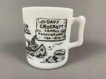 Vintage Davy Crockett Famous Frontiersman Milk Glass Tea Or Coffee Mug