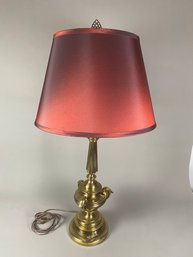 Beautiful Brass Table Lamp With Red Shade