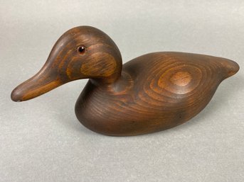 Antique Or Vintage Wooden Mallard Duck Decoy Or Figurine With Glass Eyes