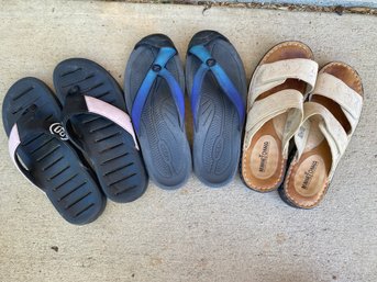 Three Pair Of Women's Sandals Including Keen, Nike, And Minnetonka, Size 9
