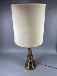 Very Nice MCM 3-way Brass Stiffel Table Lamp With Shade And Original Tag, Style 5053