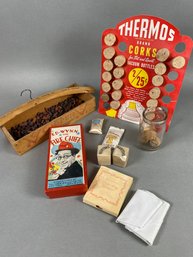 Unique Vintage & Advertising Items Including Morton's Salt Blocks, Cooper Cheese Box, & Thermos Corks