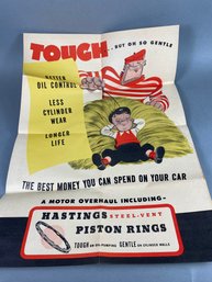 Two Vintage Advertising Posters For Hastings Steel Vent Piston Rings, 1940s