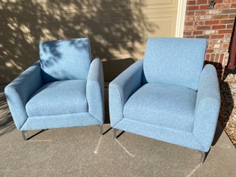 Pair Of Cute Blue Art Deco Blue Arm Chairs With Metal Frames By Bolin Furniture