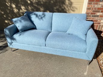 Beautiful Blue Art Deco Loveseat Sofa By Bolin Furniture