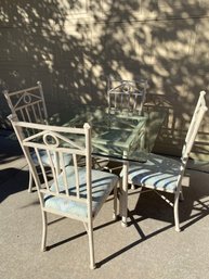 Lovely Metal And Glass Top Table With 4 Matching Chairs, Light Blue Paisley Design