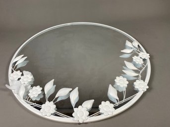 Beautiful Round Mirror With Metal Floral Frame, Flowers, Daisies And Leaves