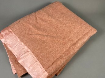 Cool Vintage Mauve Or Deep Pink Wool Blanket With Satin Trim