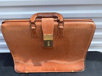 Vintage Handmade Heavy Leather Brief Case Or Carrying Case By Schlesinger