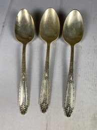 Three Antique Sterling Silver Tablespoons By Whiting Manufacturing Corp, Cinderella Pattern (188 Grams)