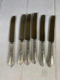 Six Antique Knives With Sterling Silver Handles By Whiting Manufacturing Corp, Cinderella Pattern (378 Grams)